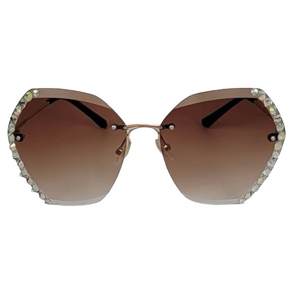 NEW Lily & Nunu Diamond Studded Oversized Sunglasses Gradient Brown Gold… - Picture 5 of 7